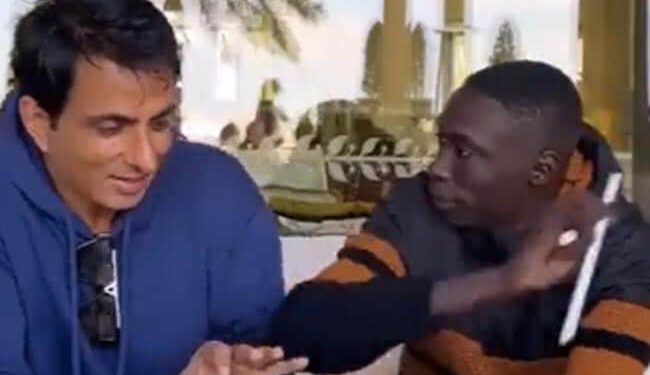 By Pushing Sonu Sood, Khaby Lame Took Out The Straw From The Juice Glass And Kept It In His Glass