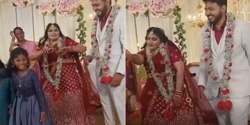Bride Dance On Stage Groom Cant Control His Laugh, Bride Dances Weirdly Groom Burst In Laughter Watch Hilarious Video, Bride Groom Video – VIDEO: जयमाला होते ही स्टेज पर ठुमके लगाने लगी दुल्हन, दुल्हा के उड़े होश, लोग बोले