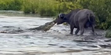 Buffalo Drags A Huge Crocodile Trying To Hunt It Out Of Water Then What Happened Next See Shocking Video