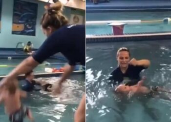 To Teach Swimming The Innocent Was Thrown Into A Pool Filled With Water See What Happened Next, You Will Be Shocked To See The VIDEO