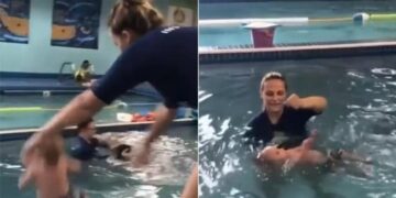To Teach Swimming The Innocent Was Thrown Into A Pool Filled With Water See What Happened Next, You Will Be Shocked To See The VIDEO