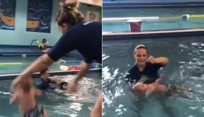 To Teach Swimming The Innocent Was Thrown Into A Pool Filled With Water See What Happened Next, You Will Be Shocked To See The VIDEO