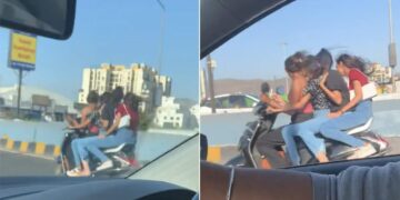 Papa Ki Pariyon Ka Viral Video: 4 Girls Riding On Single Scooter Without Helmet Taking Selfie And Video, Funny Video, Girls Bike Stunt Video, Girl Viral Funny Video