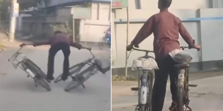 Watch: Man Doing Shocking Stunt On Two Cycles People Were Shocked After Seeing This Talent Viral Video, Viral Stunt Video, Stunt Master, Stunt Man, Stunt On Cycles