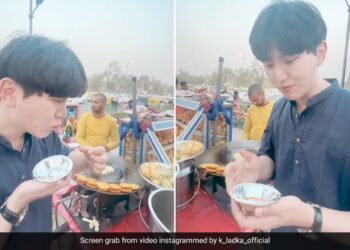 Korean Boy Tries Street Pani Puri Requests For More In Viral Video Desi Internet Is Delighted – कोरियाई लड़के ने सड़क किनारे ठेले पर खाई पानी पुरी, खाकर कही ऐसी बात, लोग बोले