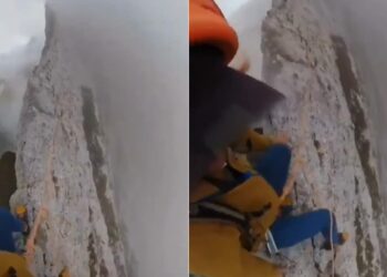 Shocking Video: Guy Walking On Narrow Hill With The Help Of Rope Viral Video