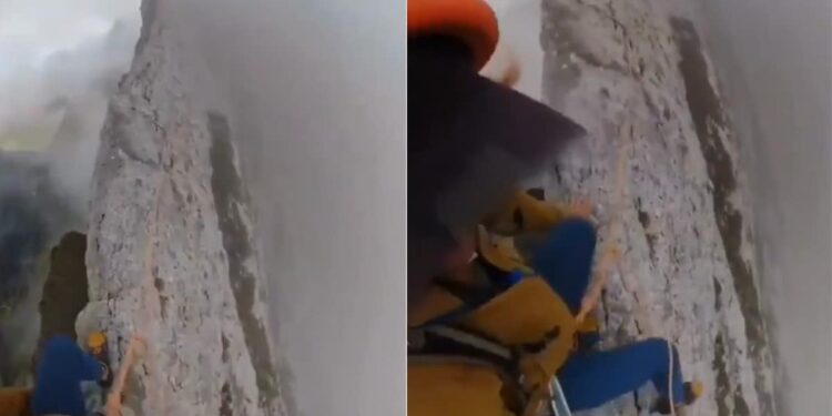 Shocking Video: Guy Walking On Narrow Hill With The Help Of Rope Viral Video