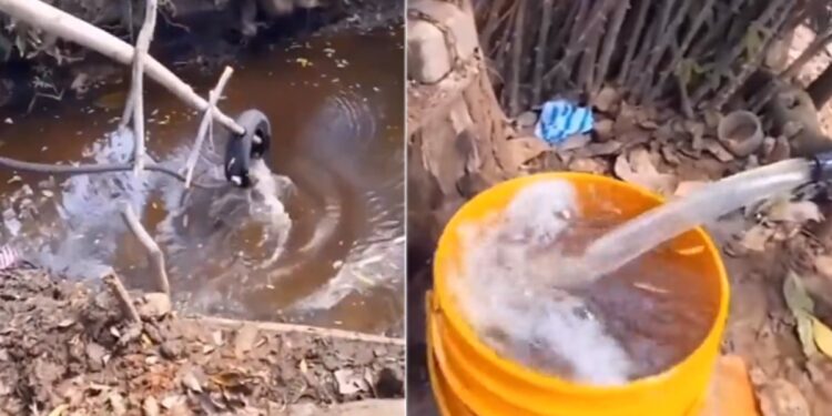 Man Made Jugaad Hand Pump With Sticks And A Tyre To Extract Water From A Deep Pit Will Amaze You Viral Video – गहरे गड्ढे से पानी निकालने के लिए शख्स ने किया जुगाड़, लकड़ी और पाइप से बनाया ऐसा हैंडपंप, लोग बोले
