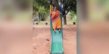 Aunt Climbed On The Slider Like A Child, Then She Fell Down With A Bang, You Will Laugh After Watching The Video