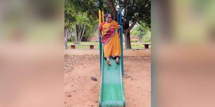 Aunt Climbed On The Slider Like A Child, Then She Fell Down With A Bang, You Will Laugh After Watching The Video