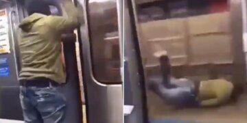 Man Jumped From A Moving Metro Train See What Happend Next, Man Open Metro Door To Jump Outside Falls Badly On Platform