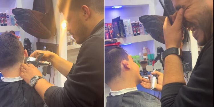 Funny Talent Hair Cut Video: Boy Getting Haircut Folds Ear While Sideburns