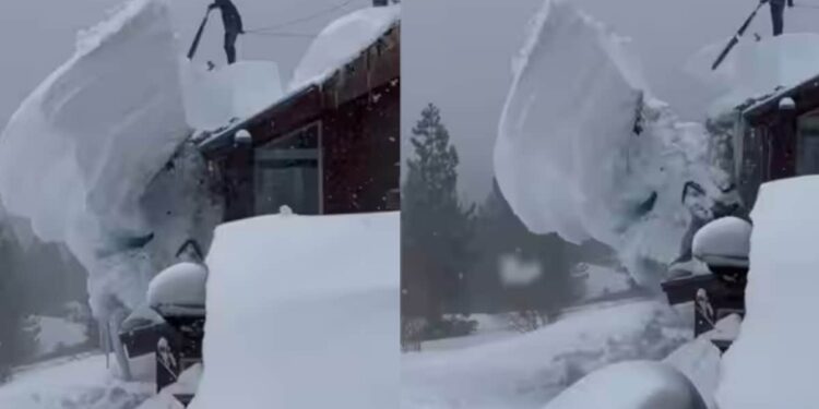 Huge Slab Of Snow Removed From California House Rooftop Watch Viral Video