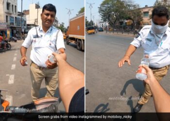 Man Offers Water To Traffic Police Working In Scorching Heat Of Hyderabad Wins Internet Watch Video