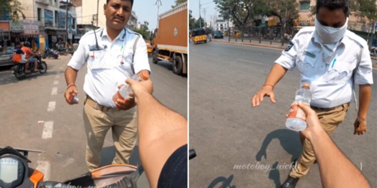 Man Offers Water To Traffic Police Working In Scorching Heat Of Hyderabad Wins Internet Watch Video